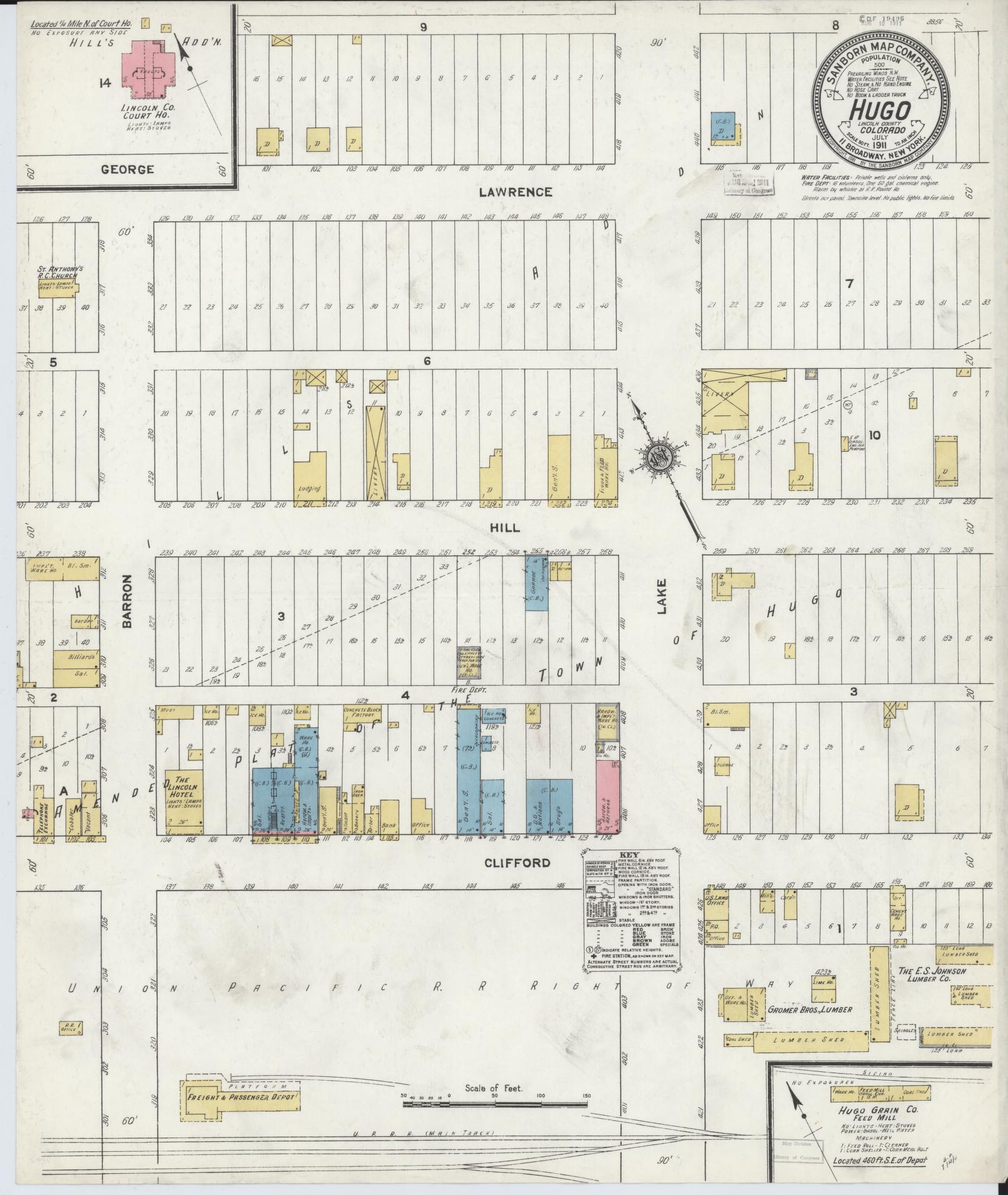 Sanborn Fire Insurance Map from Hugo, Lincoln County, Colorado (1911), Sheet #0001 - Historic Sanborn Fire Insurance Map Print, vintage old map wall art, antique decor, genealogy gift, Colorado Colorado map