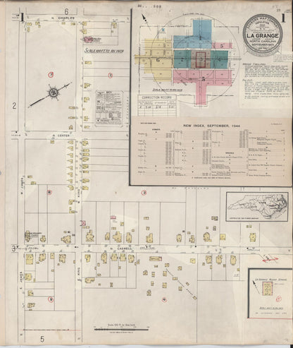 Sanborn Fire Insurance Map from La Grange, Lenoir County, North Carolina (1944), Sheet #0001 - Historic Sanborn Fire Insurance Map Print, vintage old map wall art, antique decor, genealogy gift, North Carolina North Carolina map