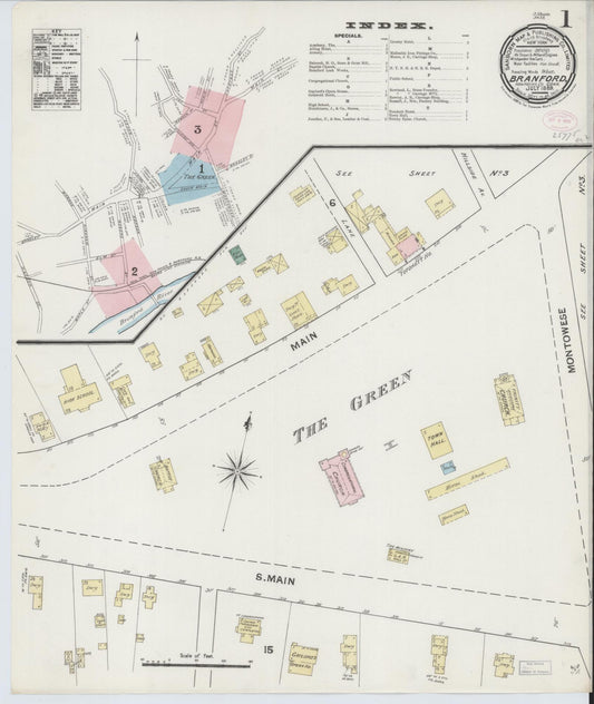 Sanborn Fire Insurance Map from Branford, New Haven County, Connecticut (1889), Sheet #0001 - Historic Sanborn Fire Insurance Map Print, vintage old map wall art, antique decor, genealogy gift, Connecticut Connecticut map