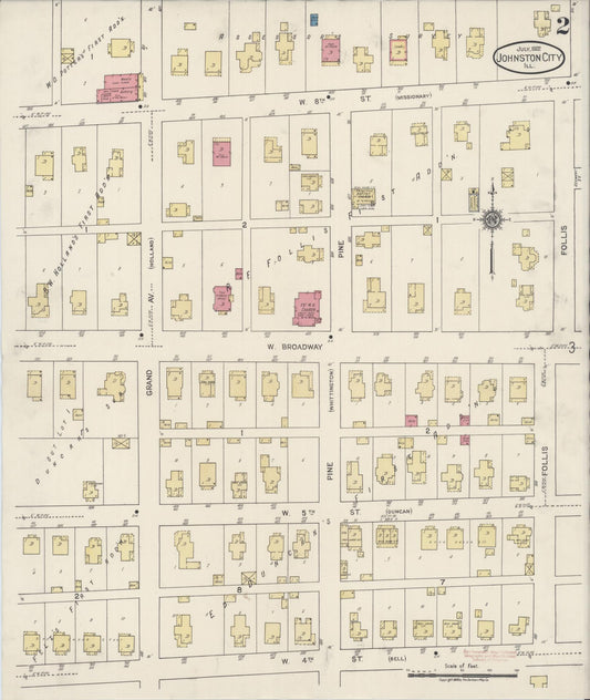 Sanborn Fire Insurance Map from Johnston City, Williamson County, Illinois (1922), Sheet #0002 - Historic Sanborn Fire Insurance Map Print, vintage old map wall art, antique decor, genealogy gift, Illinois Illinois map