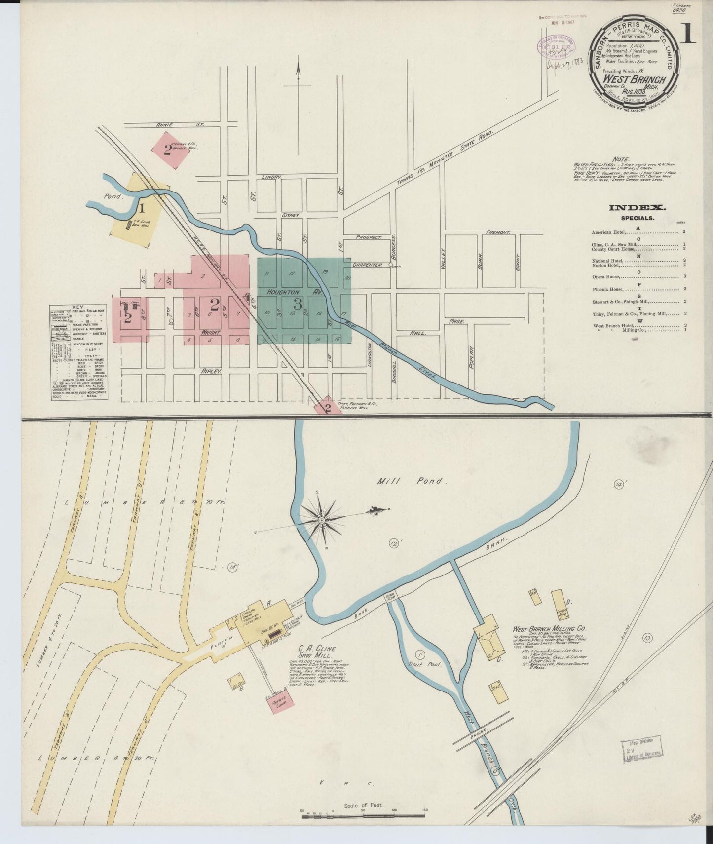 Sanborn Fire Insurance Map from West Branch, Ogemaw County, Michigan (1893), Sheet #0001 - Complete Map Set gallery image, historic Sanborn map, vintage wall art, Michigan Michigan