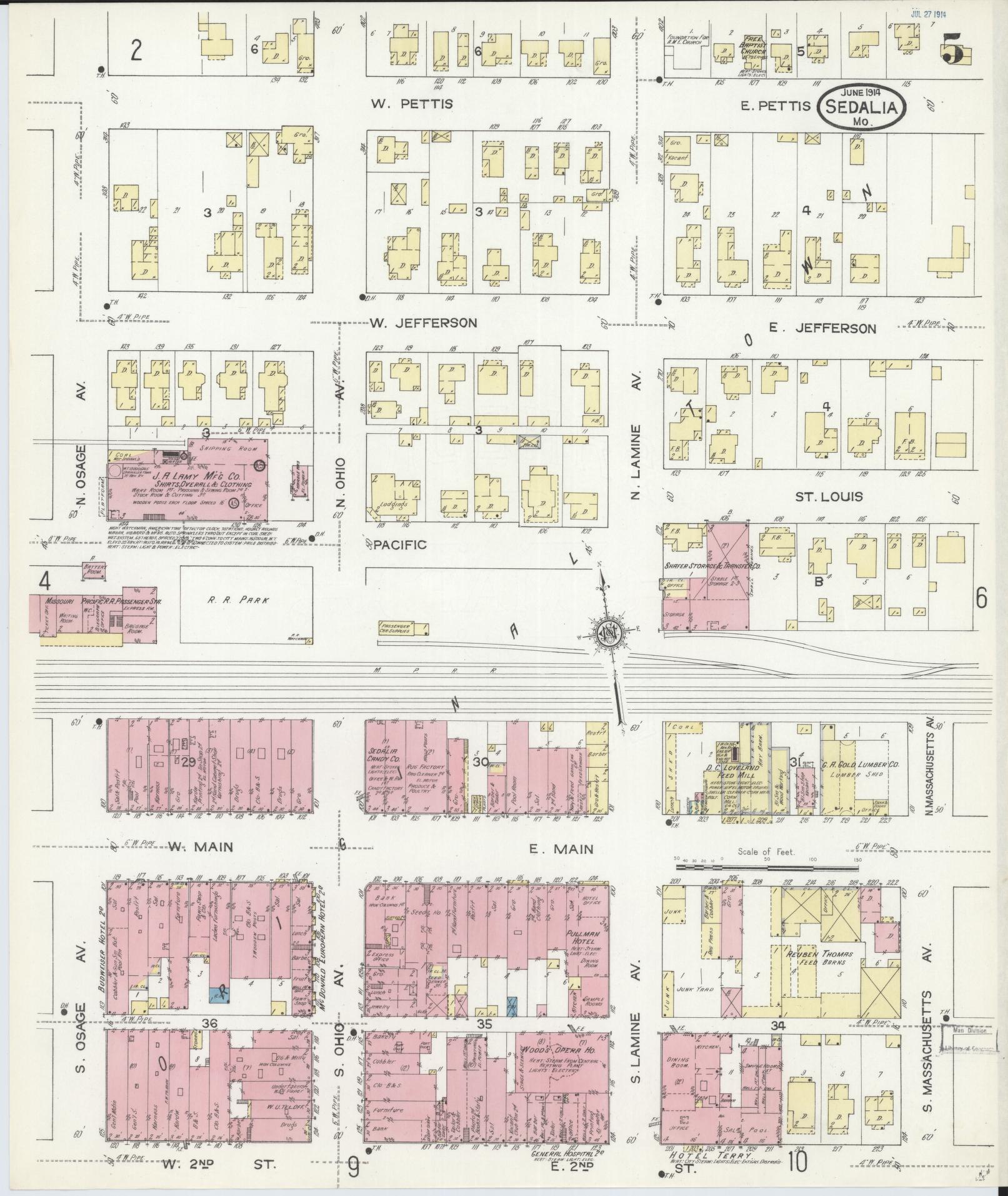 Sanborn Fire Insurance Map from Sedalia, Pettis County, Missouri (1914), Sheet #0005 - Historic Sanborn Fire Insurance Map Print, vintage old map wall art, antique decor, genealogy gift, Missouri Missouri map
