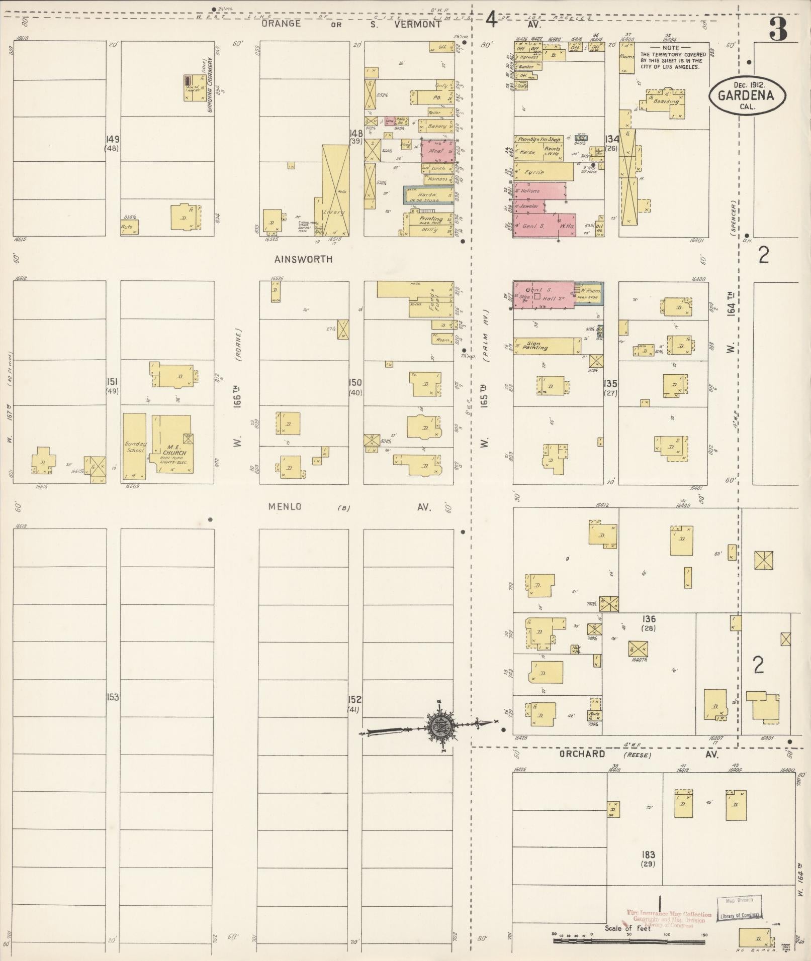 Sanborn Fire Insurance Map from Gardena, Los Angeles County, California (1912), Sheet #0003 - Historic Sanborn Fire Insurance Map Print, vintage old map wall art, antique decor, genealogy gift, California California map