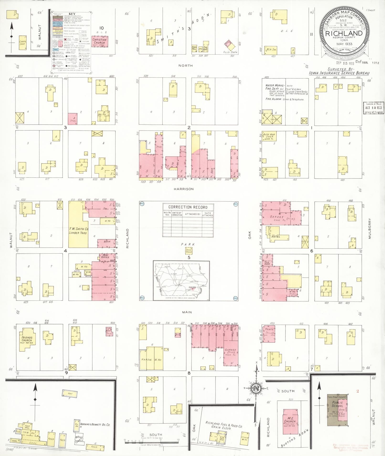 Sanborn Fire Insurance Map from Richland, Keokuk County, Iowa. (1933) – Map View