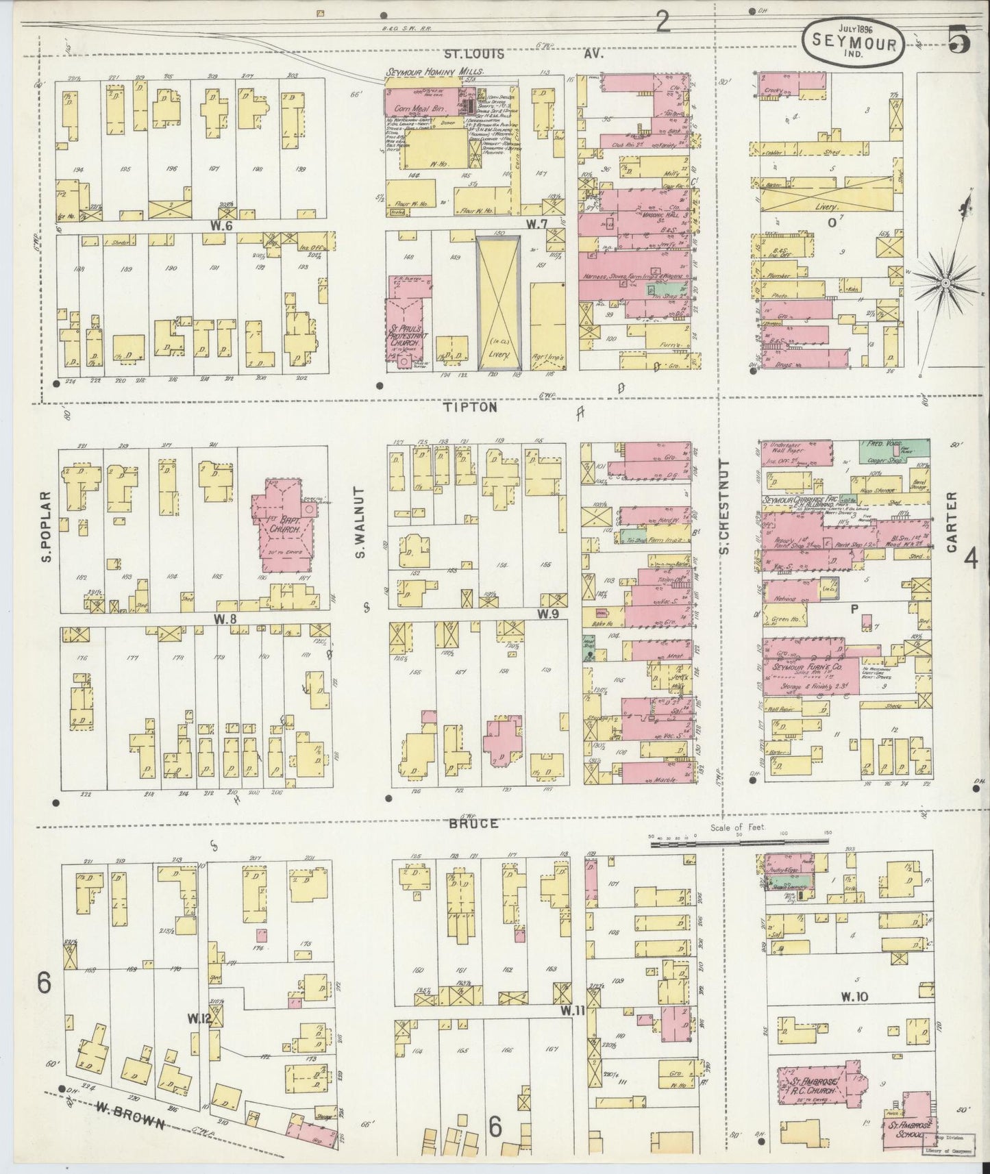 Sanborn Fire Insurance Map from Seymour, Jackson County, Indiana (1896), Sheet #0005 - Complete Map Set gallery image, historic Sanborn map, vintage wall art, Indiana Indiana