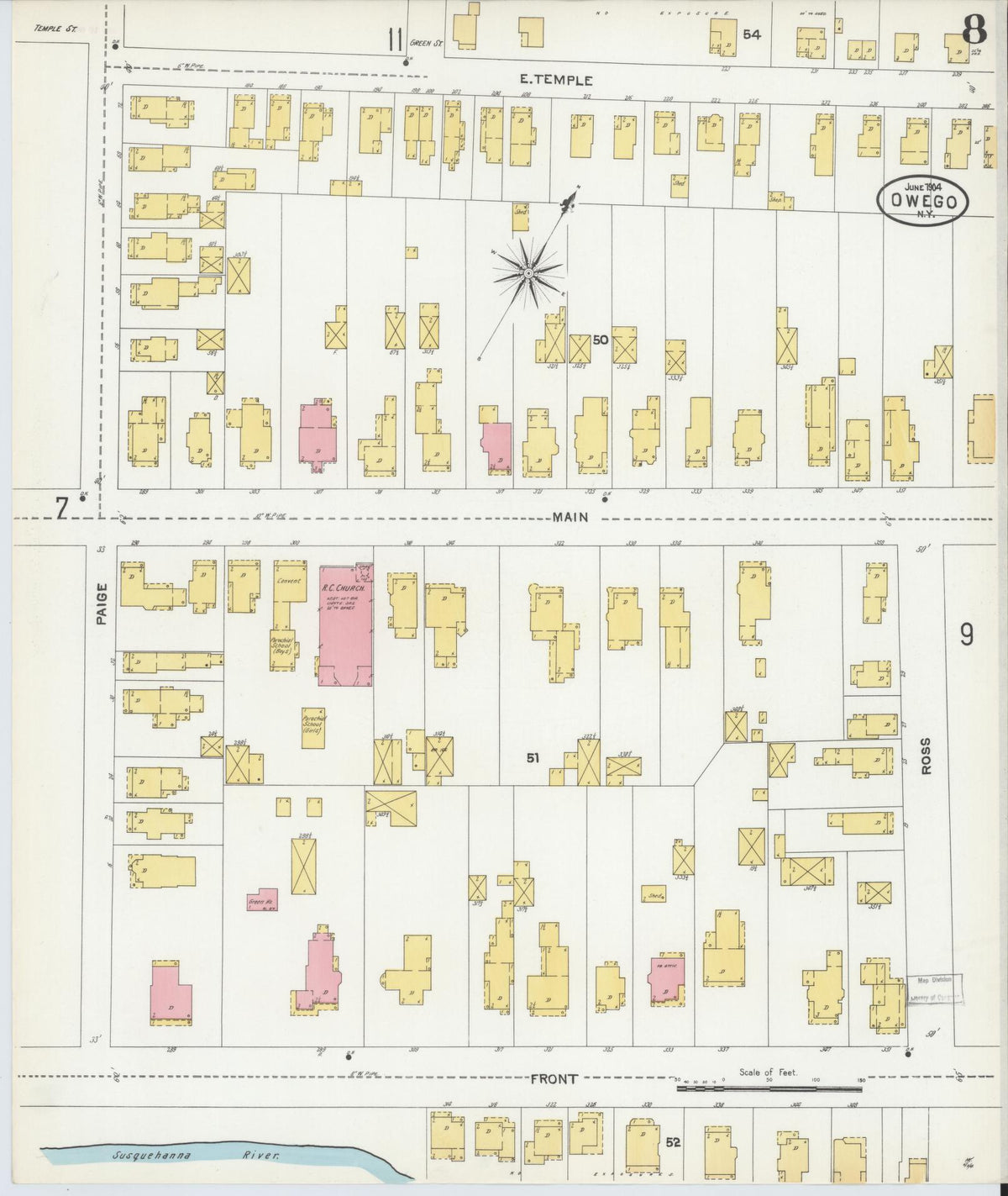 Sanborn Fire Insurance Map from Owego, Tioga County, New York (1904), Sheet #0008 - Historic Sanborn Fire Insurance Map Print, vintage old map wall art, antique decor, genealogy gift, New York New York map