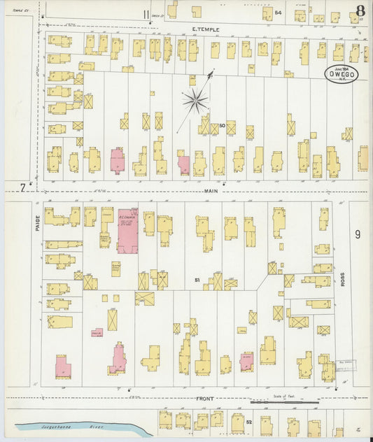 Sanborn Fire Insurance Map from Owego, Tioga County, New York (1904), Sheet #0008 - Historic Sanborn Fire Insurance Map Print, vintage old map wall art, antique decor, genealogy gift, New York New York map