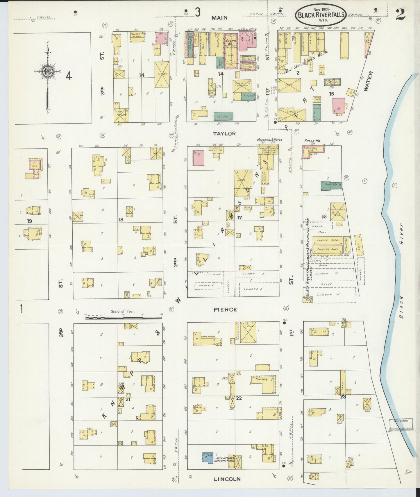 Sanborn Fire Insurance Map from Black River Falls, Jackson County, Wisconsin (1909), Sheet #0002 - Complete Map Set gallery image, historic Sanborn map, vintage wall art, Wisconsin Wisconsin
