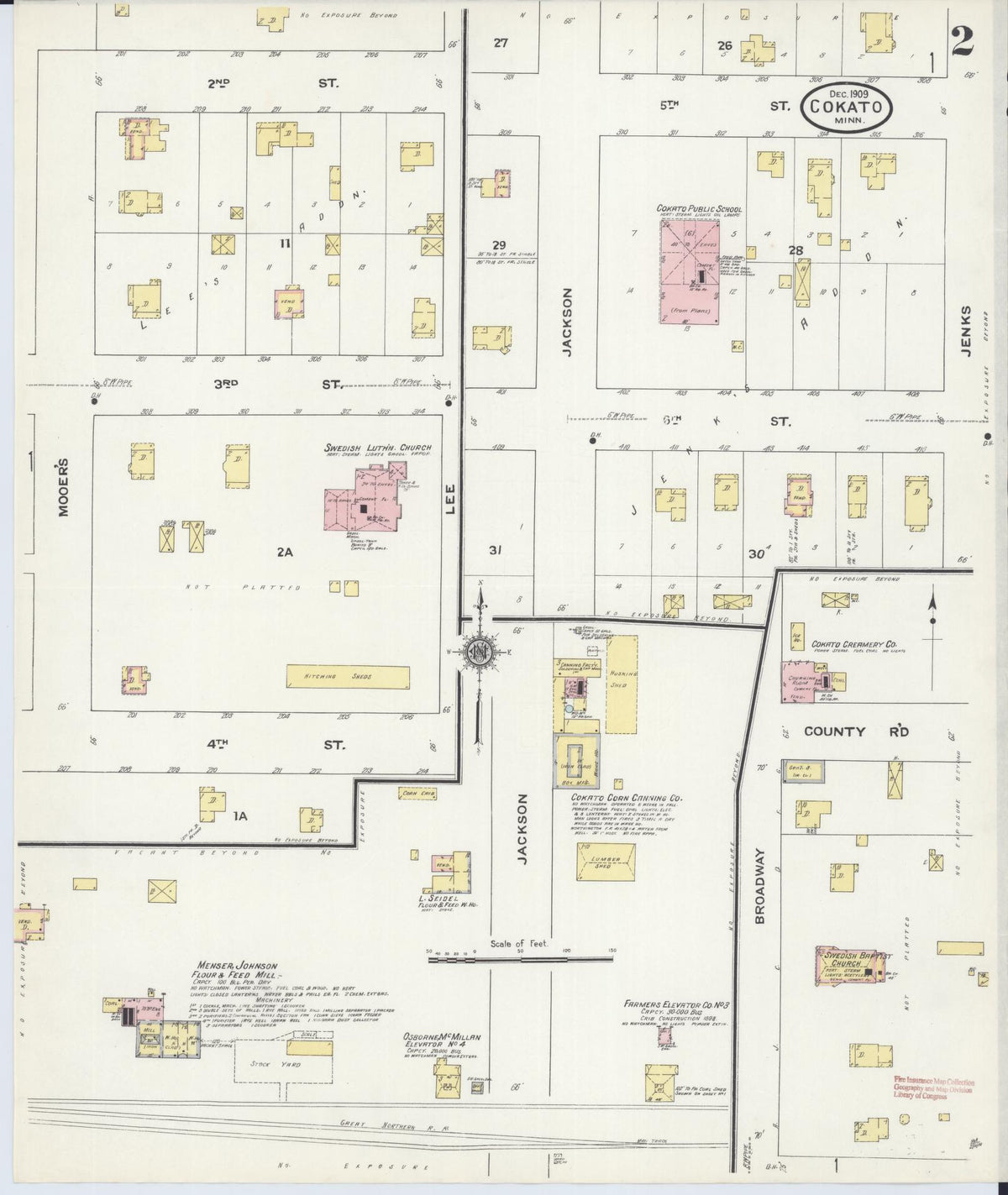 Sanborn Fire Insurance Map from Cokato, Wright County, Minnesota (1909), Sheet #0002 - Historic Sanborn Fire Insurance Map Print, vintage old map wall art, antique decor, genealogy gift, Minnesota Minnesota map