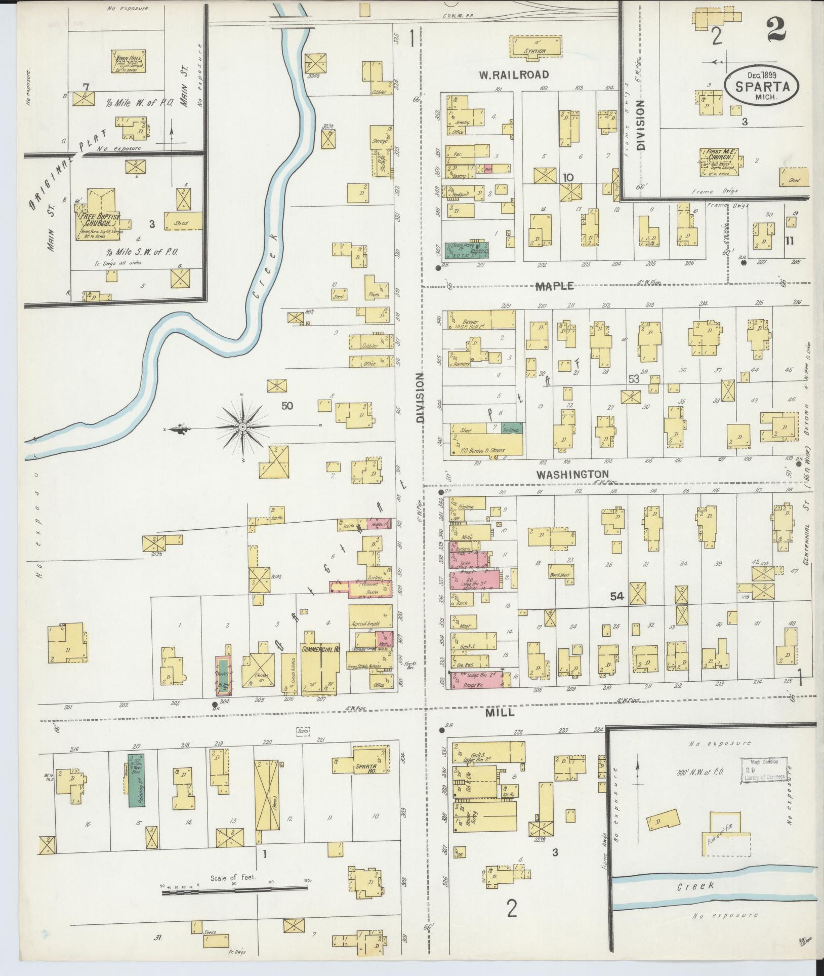 Sanborn Fire Insurance Map from Sparta, Kent County, Michigan (1899), Sheet #0002 - Historic Sanborn Fire Insurance Map Print, vintage old map wall art, antique decor, genealogy gift, Michigan Michigan map