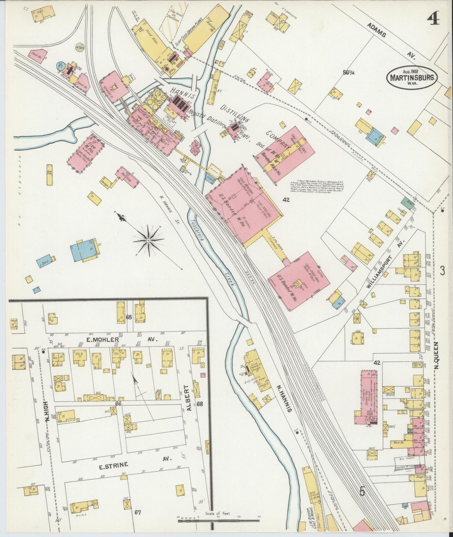 Sanborn Fire Insurance Map from Martinsburg, Berkeley County, West Virginia (1902), Sheet #0004 - Historic Sanborn Fire Insurance Map Print, vintage old map wall art, antique decor, genealogy gift, West Virginia West Virginia map