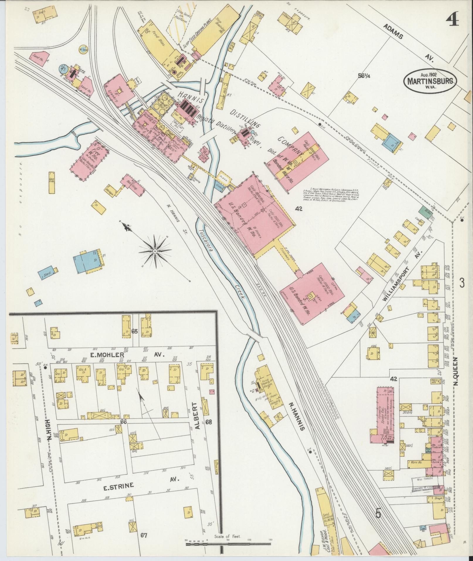 Sanborn Fire Insurance Map from Martinsburg, Berkeley County, West Virginia (1902), Sheet #0004 - Historic Sanborn Fire Insurance Map Print, vintage old map wall art, antique decor, genealogy gift, West Virginia West Virginia map