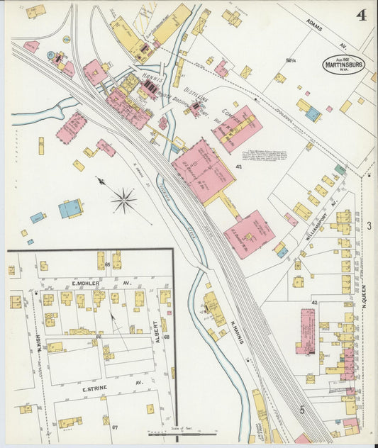 Sanborn Fire Insurance Map from Martinsburg, Berkeley County, West Virginia (1902), Sheet #0004 - Historic Sanborn Fire Insurance Map Print, vintage old map wall art, antique decor, genealogy gift, West Virginia West Virginia map