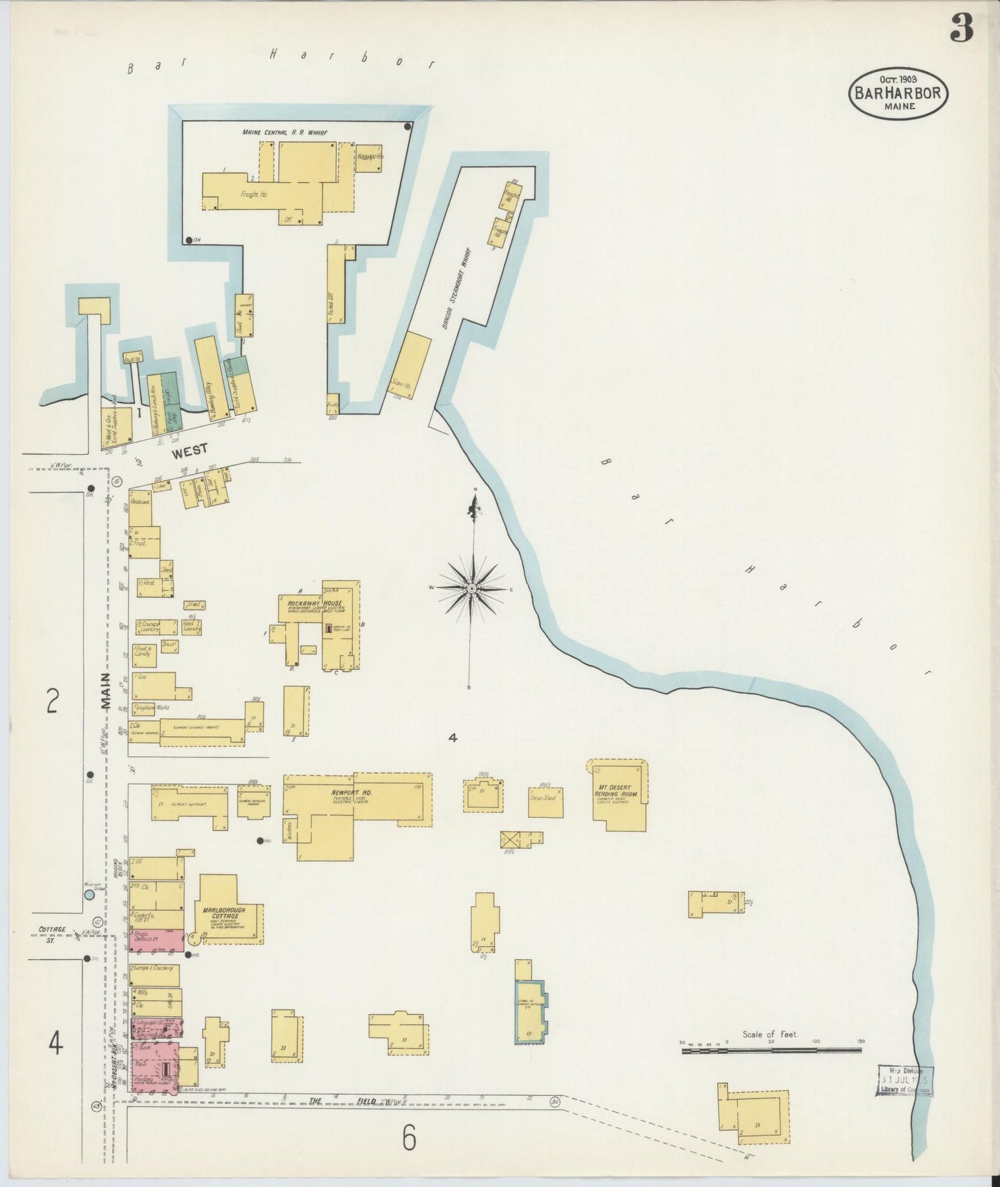 Sanborn Fire Insurance Map from Bar Harbor, Hancock County, Maine (1903), Sheet #0003 - Complete Map Set gallery image, historic Sanborn map, vintage wall art, Maine Maine