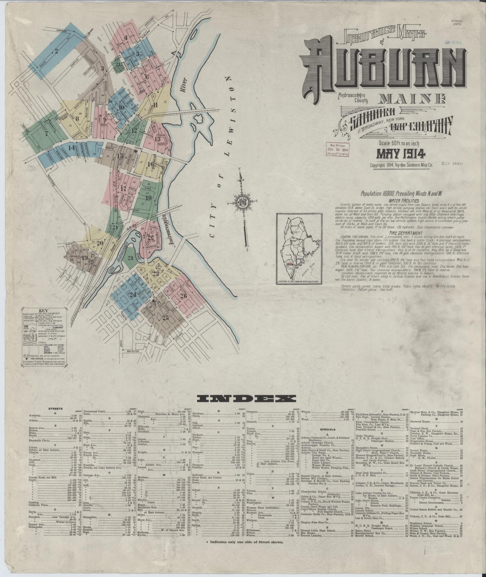 Sanborn Fire Insurance Map from Auburn, Androscoggin County, Maine. (1914) – Historic Sanborn Fire Insurance Map Print