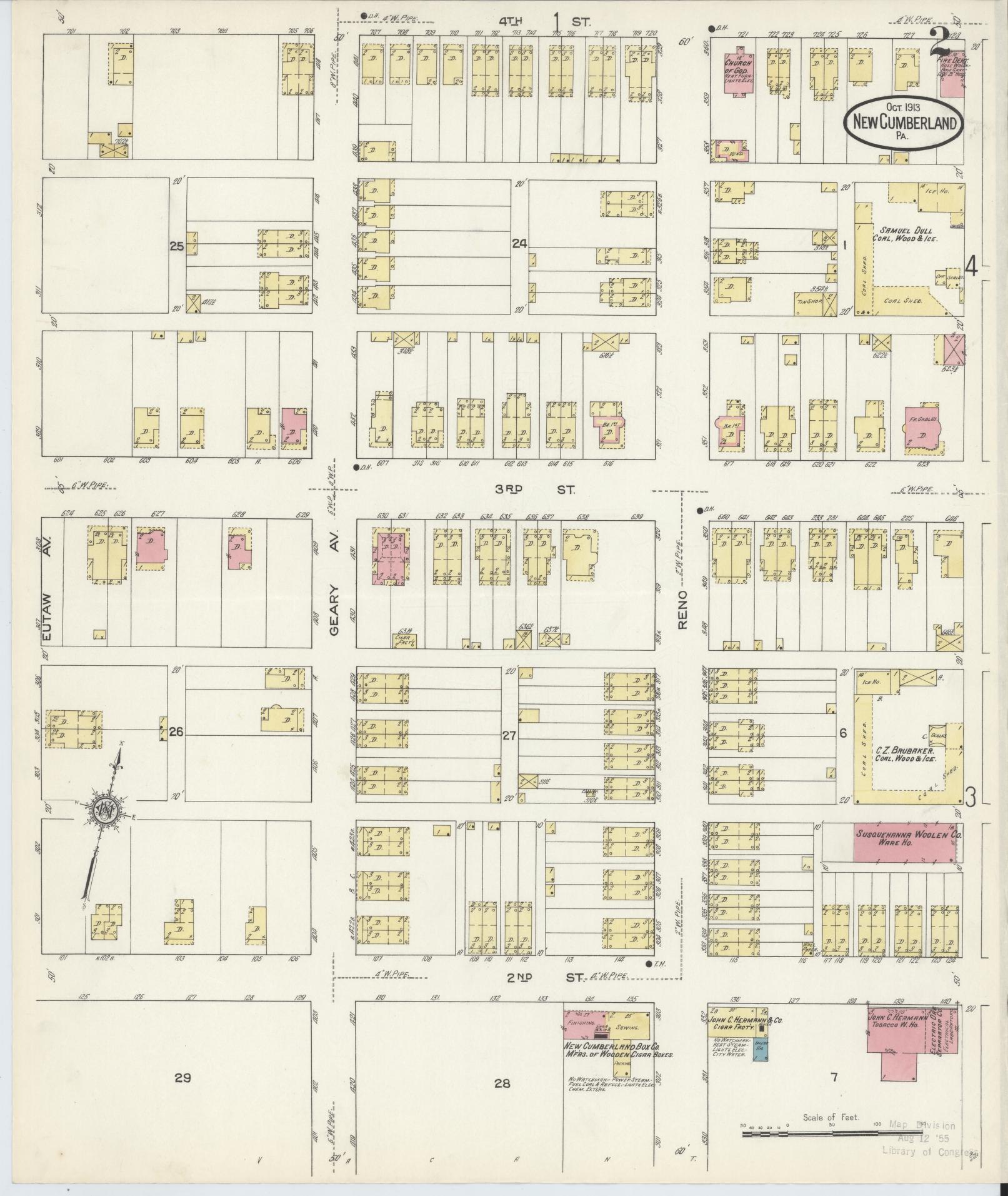 Sanborn Fire Insurance Map from New Cumberland, Cumberland County, Pennsylvania (1913), Sheet #0002 - Complete Map Set gallery image, historic Sanborn map, vintage wall art, Pennsylvania Pennsylvania