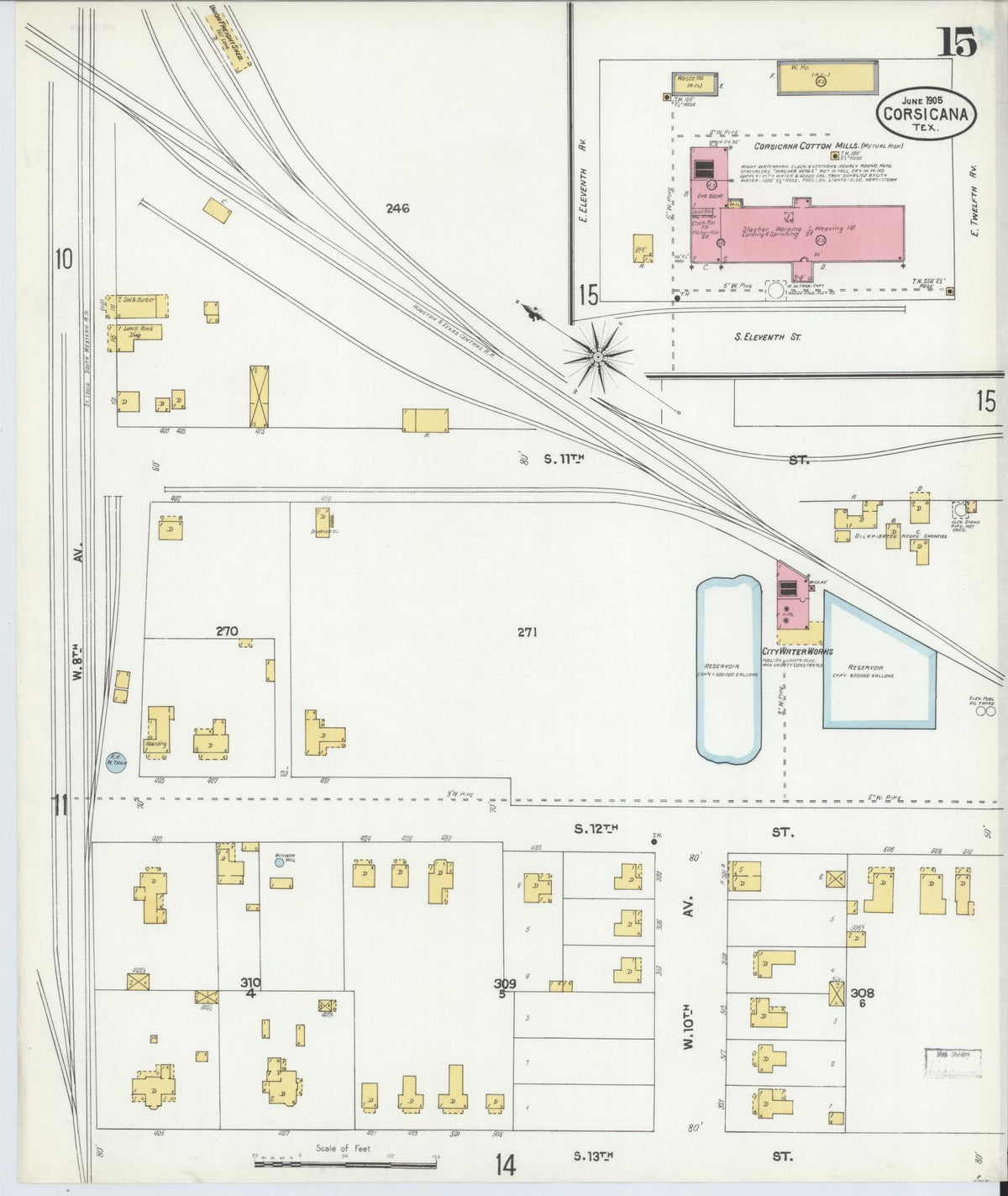 Sanborn Fire Insurance Map from Corsicana, Navarro County, Texas (1905), Sheet #0015 - Complete Map Set gallery image, historic Sanborn map, vintage wall art, Texas Texas
