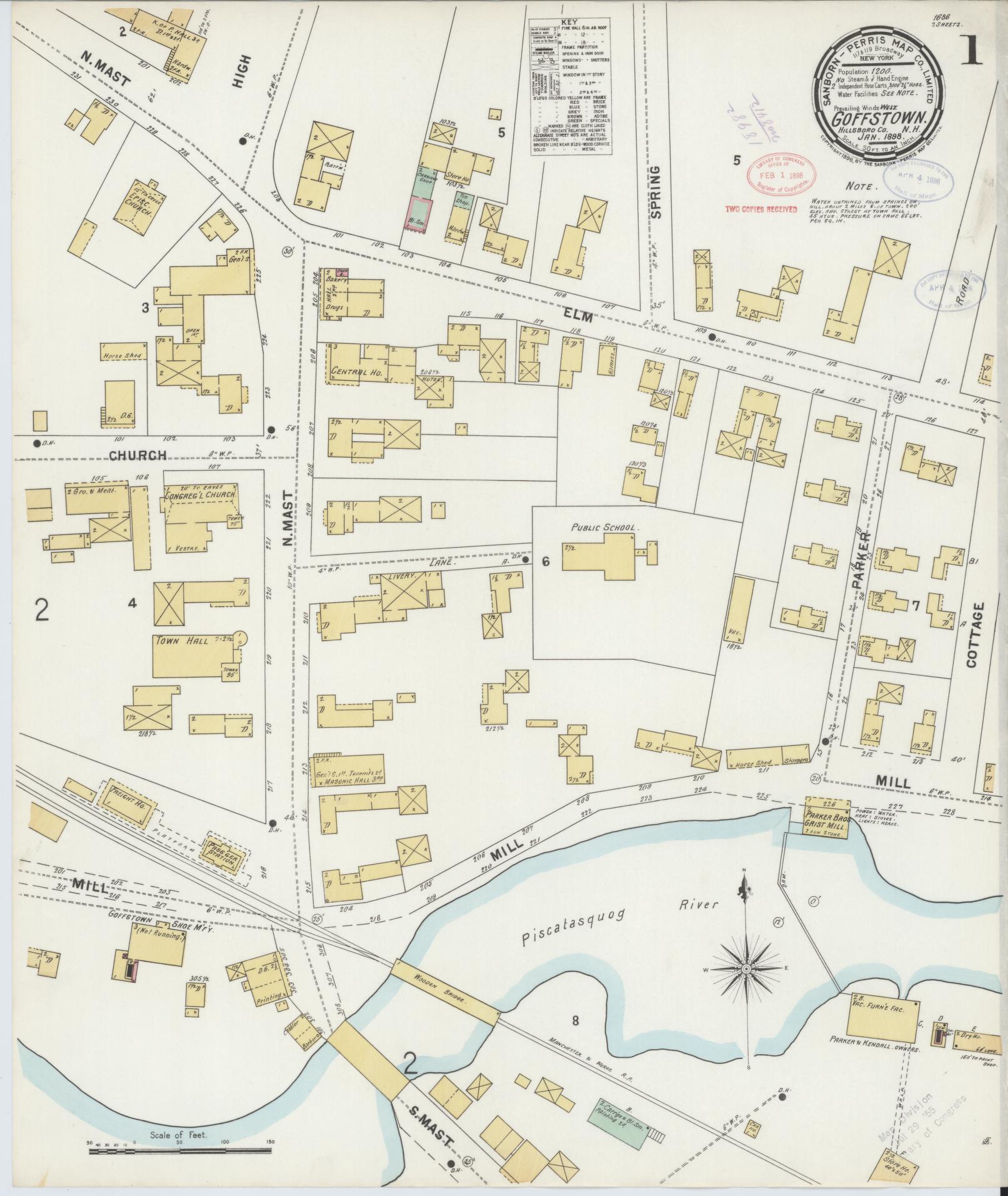 Sanborn Fire Insurance Map from Goffstown, Hillsborough County, New Hampshire. (1898) – Historic Sanborn Fire Insurance Map Print