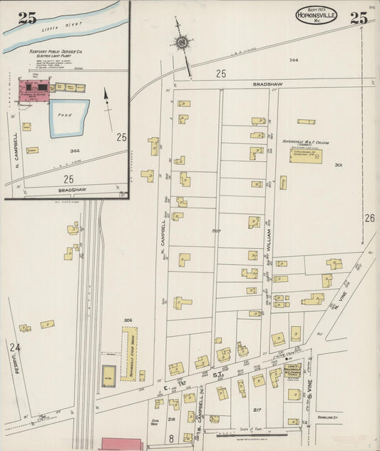 Sanborn Fire Insurance Map from Hopkinsville, Christian County, Kentucky (1923), Sheet #0025 - Historic Sanborn Fire Insurance Map Print, vintage old map wall art, antique decor, genealogy gift, Kentucky Kentucky map