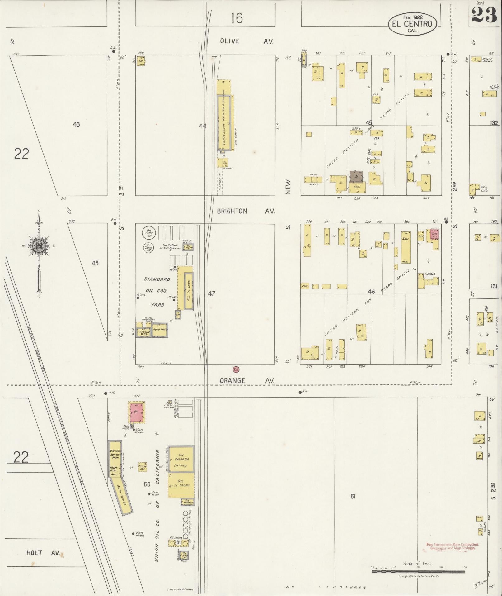 Sanborn Fire Insurance Map from El Centro, Imperial County, California (1922), Sheet #0023 - Historic Sanborn Fire Insurance Map Print, vintage old map wall art, antique decor, genealogy gift, California California map
