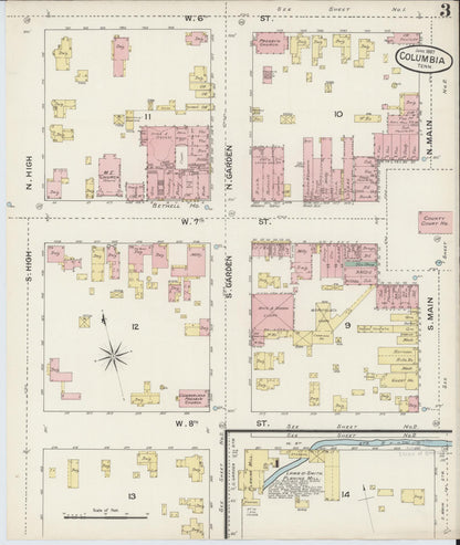 Sanborn Fire Insurance Map from Columbia, Maury County, Tennessee (1887), Sheet #0003 - Complete Map Set gallery image, historic Sanborn map, vintage wall art, Tennessee Tennessee