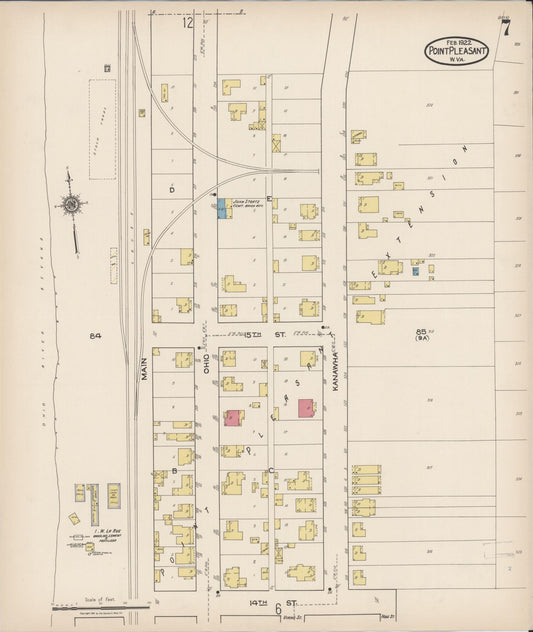 Sanborn Fire Insurance Map from Point Pleasant, Mason County, West Virginia (1922), Sheet #0007 - Historic Sanborn Fire Insurance Map Print, vintage old map wall art, antique decor, genealogy gift, West Virginia West Virginia map