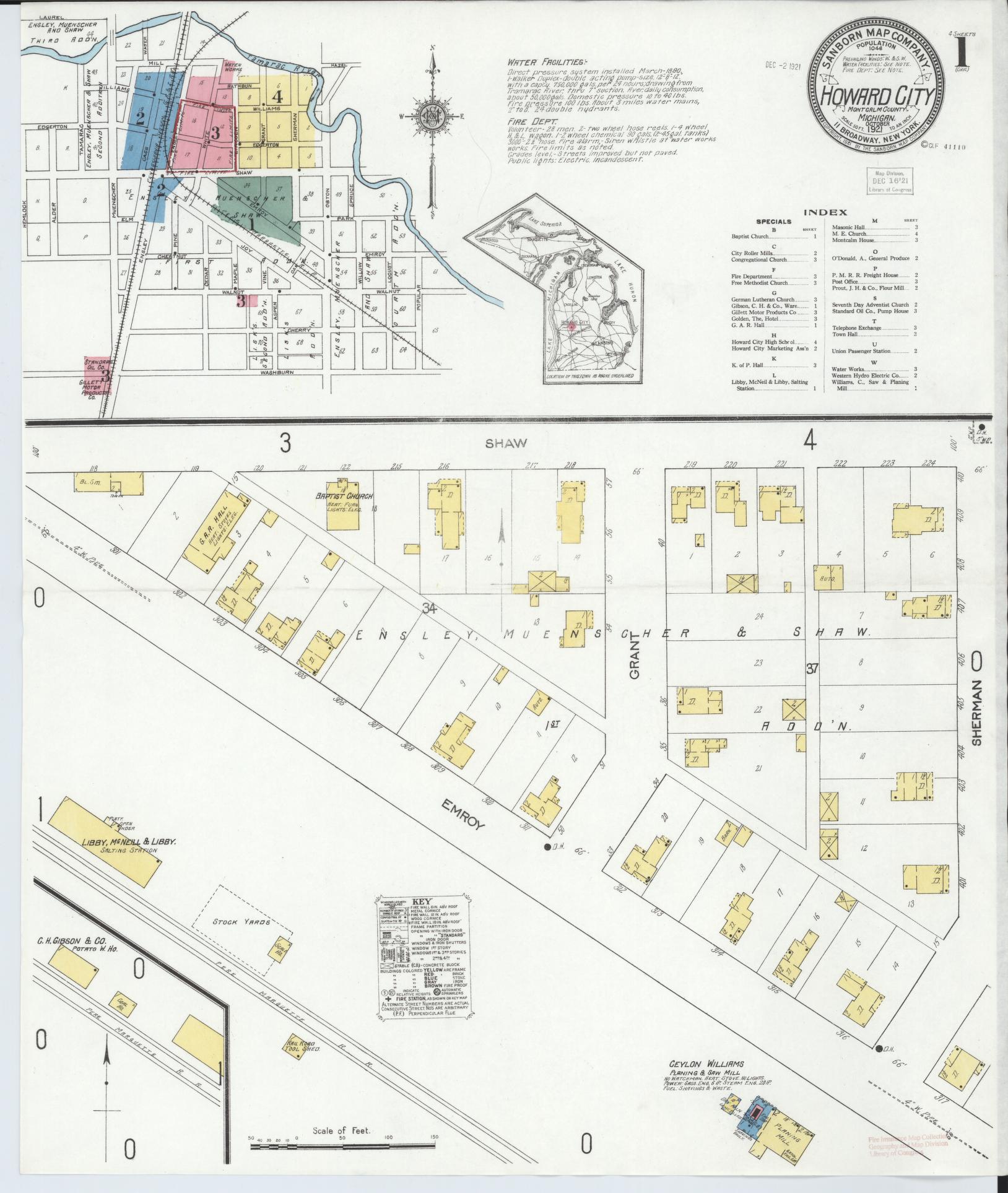 Sanborn Fire Insurance Map from Howard City, Montcalm County, Michigan (1921), Sheet #0001 - Complete Map Set gallery image, historic Sanborn map, vintage wall art, Michigan Michigan
