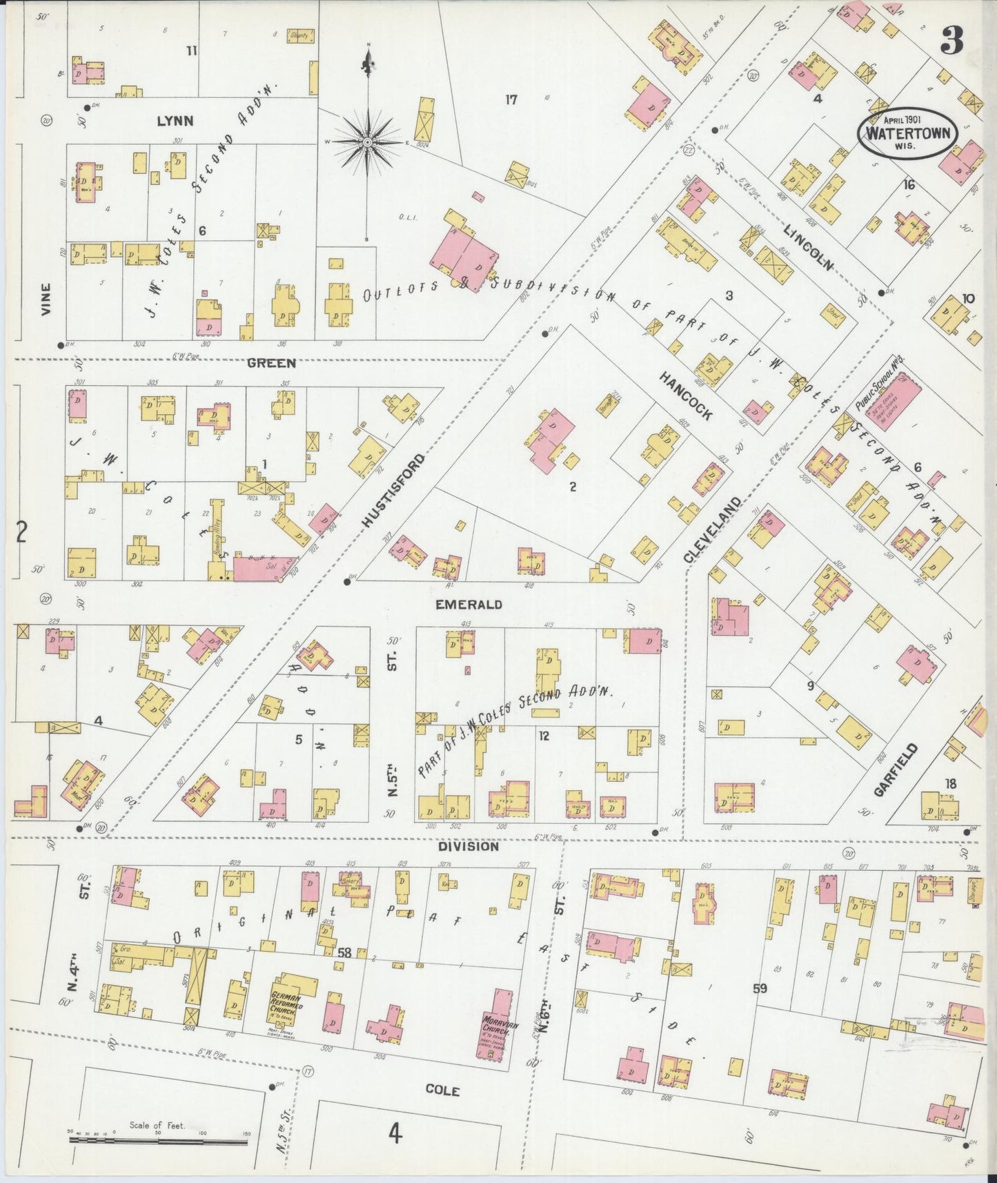 Sanborn Fire Insurance Map from Watertown, Jefferson County, Wisconsin (1901), Sheet #0003 - Complete Map Set gallery image, historic Sanborn map, vintage wall art, Wisconsin Wisconsin