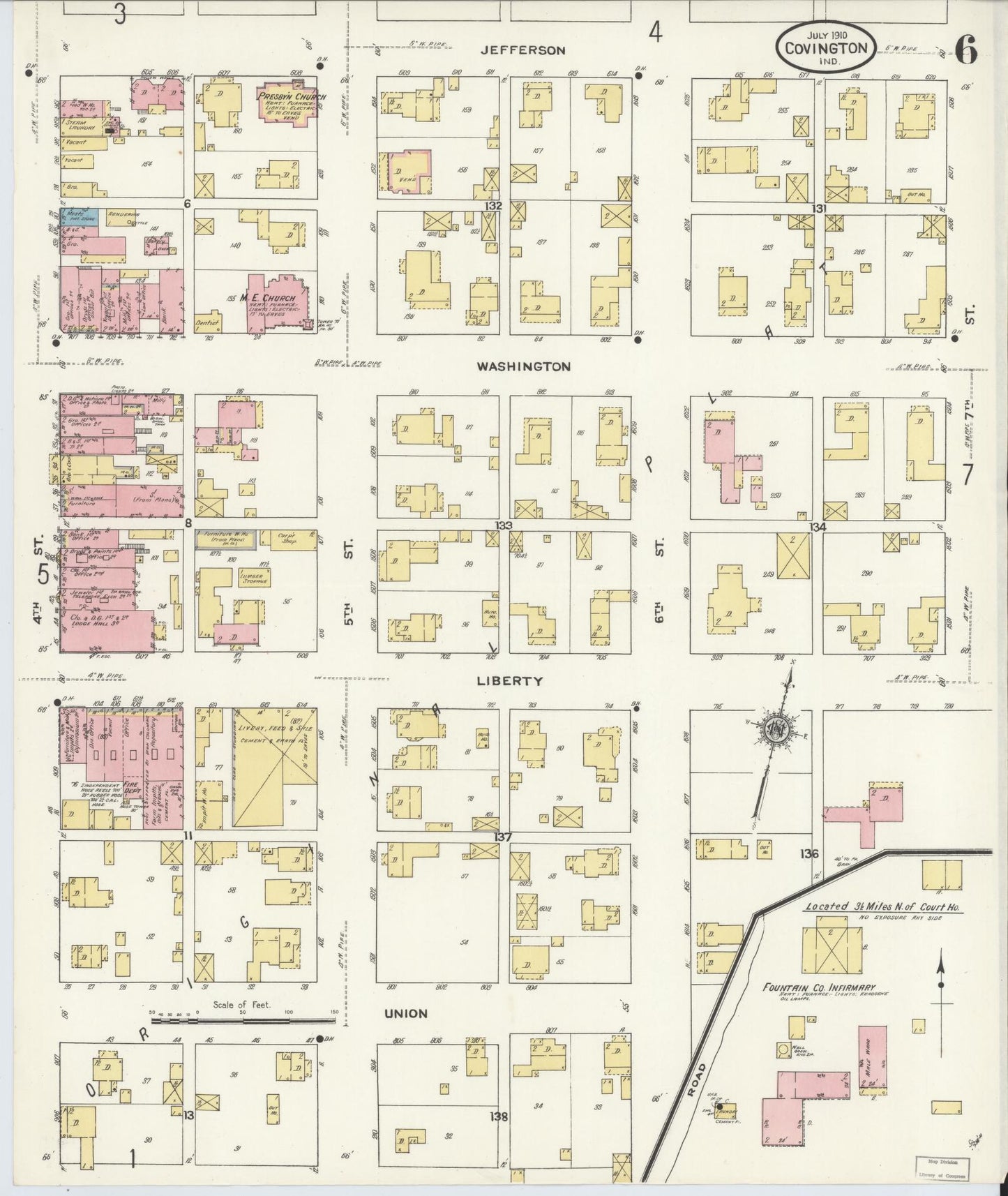 Sanborn Fire Insurance Map from Covington, Fountain County, Indiana (1910), Sheet #0006 - Complete Map Set gallery image, historic Sanborn map, vintage wall art, Indiana Indiana