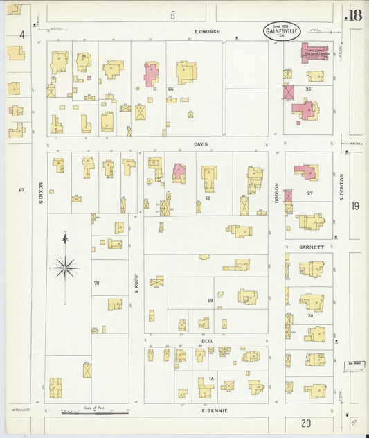 Sanborn Fire Insurance Map from Gainesville, Cooke County, Texas (1908), Sheet #0018 - Historic Sanborn Fire Insurance Map Print, vintage old map wall art, antique decor, genealogy gift, Texas Texas map