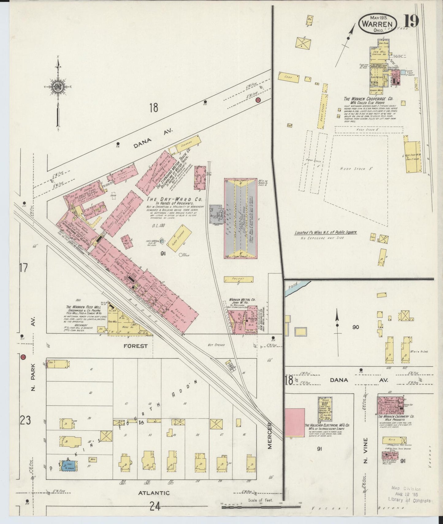 Sanborn Fire Insurance Map from Warren, Trumbull County, Ohio (1915), Sheet #0019 - Historic Sanborn Fire Insurance Map Print, vintage old map wall art, antique decor, genealogy gift, Ohio Ohio map