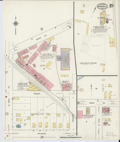Sanborn Fire Insurance Map from Warren, Trumbull County, Ohio (1915), Sheet #0019 - Historic Sanborn Fire Insurance Map Print, vintage old map wall art, antique decor, genealogy gift, Ohio Ohio map