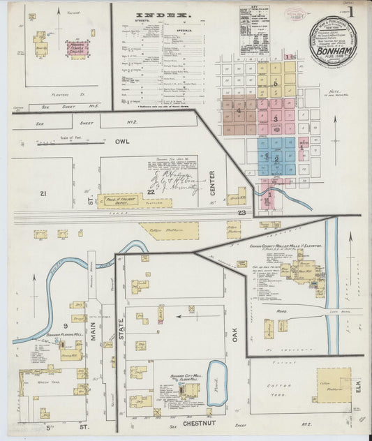 Sanborn Fire Insurance Map from Bonham, Fannin County, Texas (1888), Sheet #0001 - Historic Sanborn Fire Insurance Map Print, vintage old map wall art, antique decor, genealogy gift, Texas Texas map