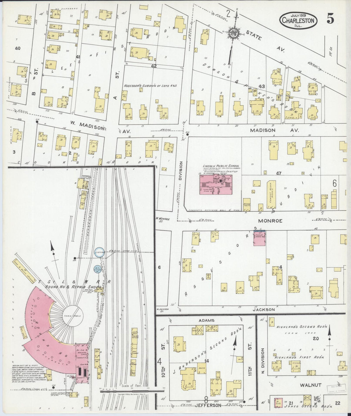 Sanborn Fire Insurance Map from Charleston, Coles County, Illinois (1919), Sheet #0005 - Complete Map Set gallery image, historic Sanborn map, vintage wall art, Illinois Illinois