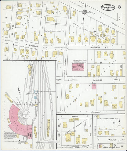 Sanborn Fire Insurance Map from Charleston, Coles County, Illinois (1919), Sheet #0005 - Complete Map Set gallery image, historic Sanborn map, vintage wall art, Illinois Illinois
