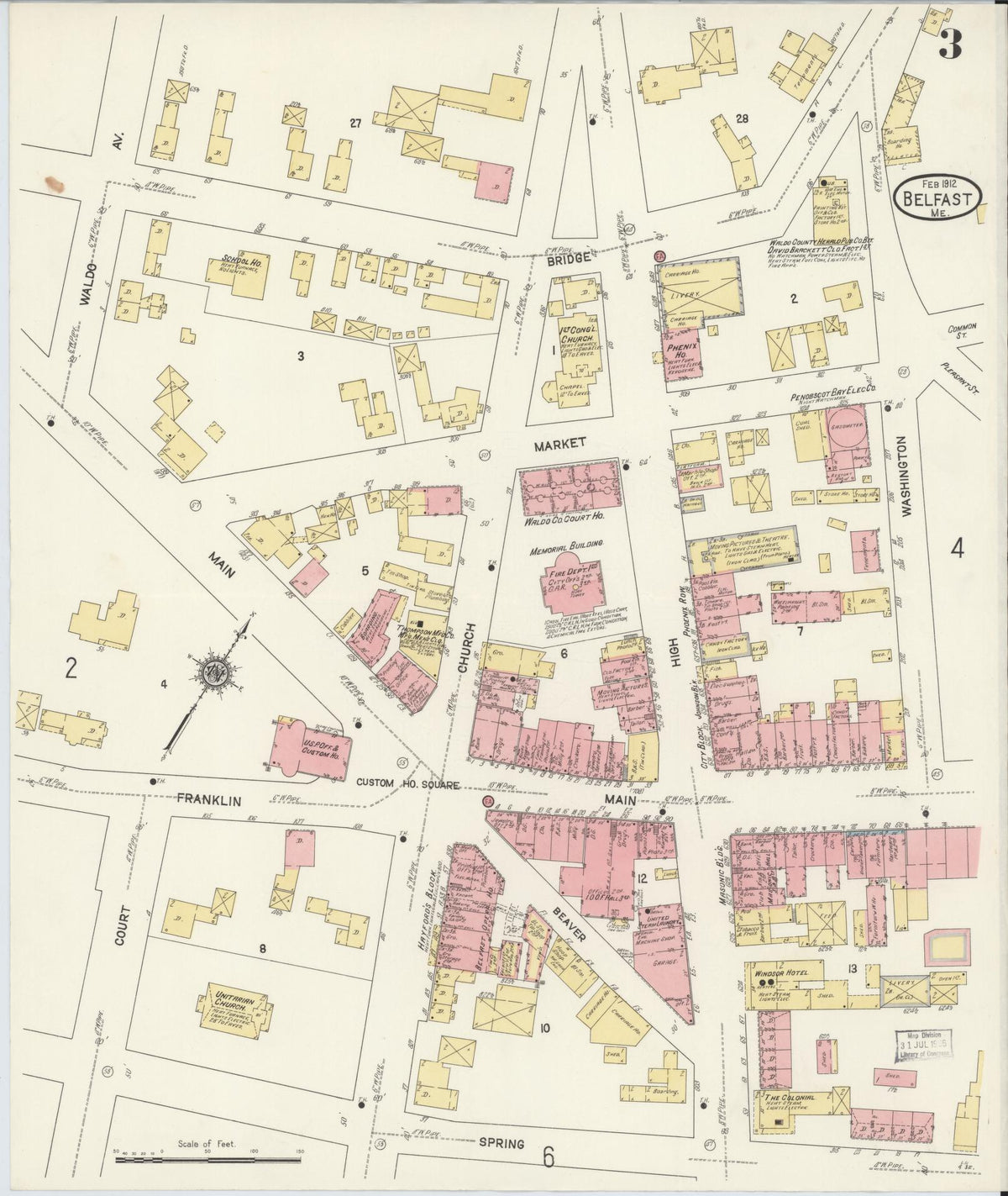 Sanborn Fire Insurance Map from Belfast, Waldo County, Maine (1912), Sheet #0003 - Complete Map Set gallery image, historic Sanborn map, vintage wall art, Maine Maine