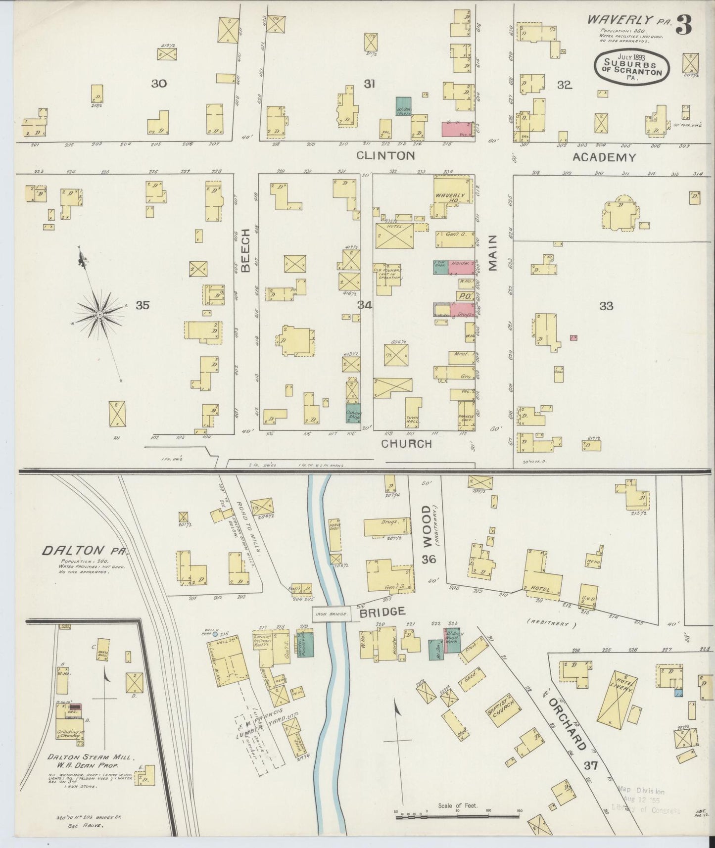 Sanborn Fire Insurance Map from Scranton Suburbs, Lackawanna County, Pennsylvania (1893), Sheet #0003 - Complete Map Set gallery image, historic Sanborn map, vintage wall art, Pennsylvania Pennsylvania