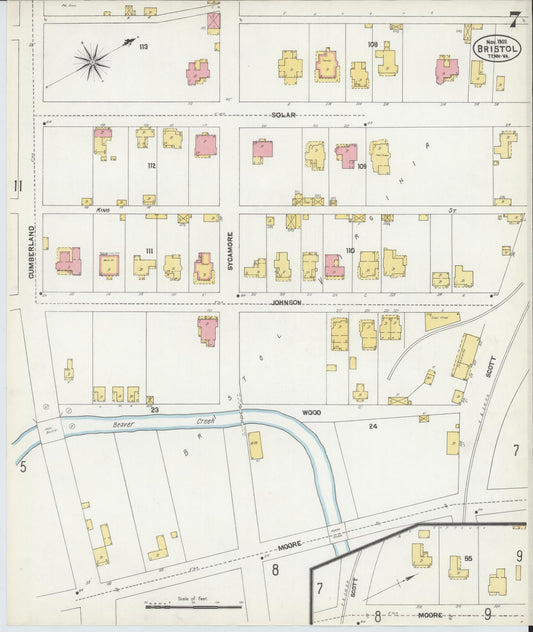 Sanborn Fire Insurance Map from Bristol, Sullivan County, Tennessee (1902), Sheet #0007 - Historic Sanborn Fire Insurance Map Print, vintage old map wall art, antique decor, genealogy gift, Tennessee Tennessee map