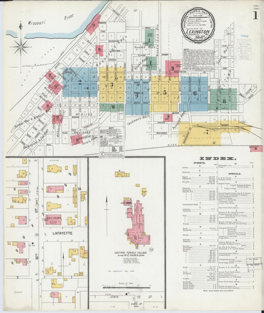 Sanborn Fire Insurance Map from Lexington, Lafayette County, Missouri (1900), Sheet #0001 - Historic Sanborn Fire Insurance Map Print, vintage old map wall art, antique decor, genealogy gift, Missouri Missouri map