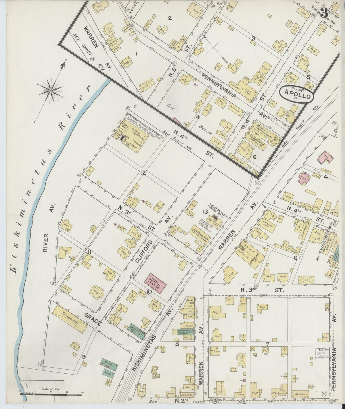 Sanborn Fire Insurance Map from Apollo, Armstrong County, Pennsylvania (1889), Sheet #0003 - Complete Map Set gallery image, historic Sanborn map, vintage wall art, Pennsylvania Pennsylvania