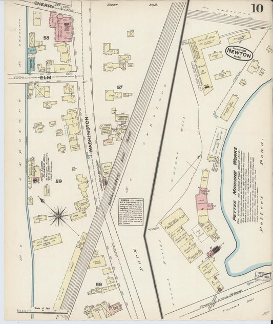 Sanborn Fire Insurance Map from Newton, Middlesex County, Massachusetts (1884), Sheet #0010 - Historic Sanborn Fire Insurance Map Print, vintage old map wall art, antique decor, genealogy gift, Massachusetts Massachusetts map