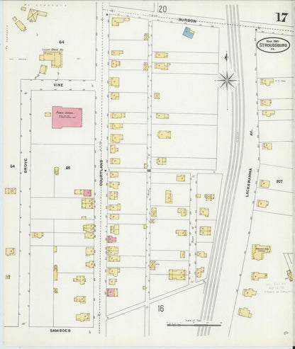Sanborn Fire Insurance Map from Stroudsburg, Monroe County, Pennsylvania (1905), Sheet #0017 - Historic Sanborn Fire Insurance Map Print, vintage old map wall art, antique decor, genealogy gift, Pennsylvania Pennsylvania map