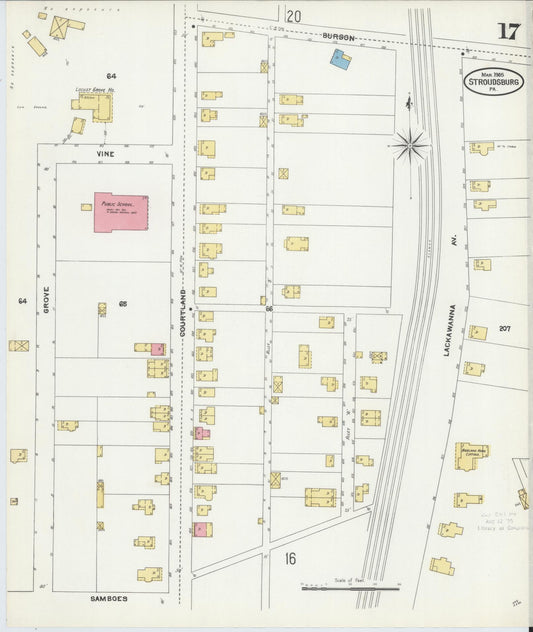 Sanborn Fire Insurance Map from Stroudsburg, Monroe County, Pennsylvania (1905), Sheet #0017 - Historic Sanborn Fire Insurance Map Print, vintage old map wall art, antique decor, genealogy gift, Pennsylvania Pennsylvania map