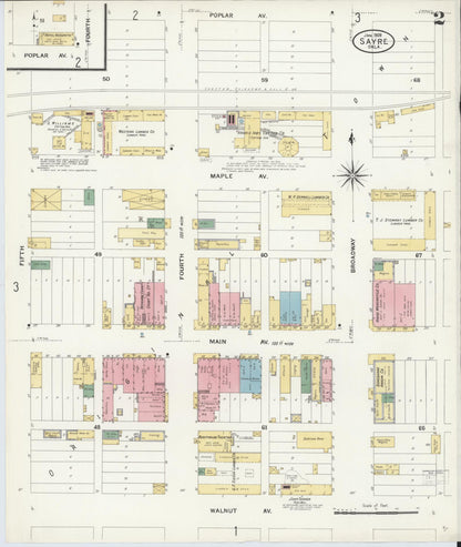 Sanborn Fire Insurance Map from Sayre, Beckham County, Oklahoma (1909), Sheet #0002 - Complete Map Set gallery image, historic Sanborn map, vintage wall art, Oklahoma Oklahoma