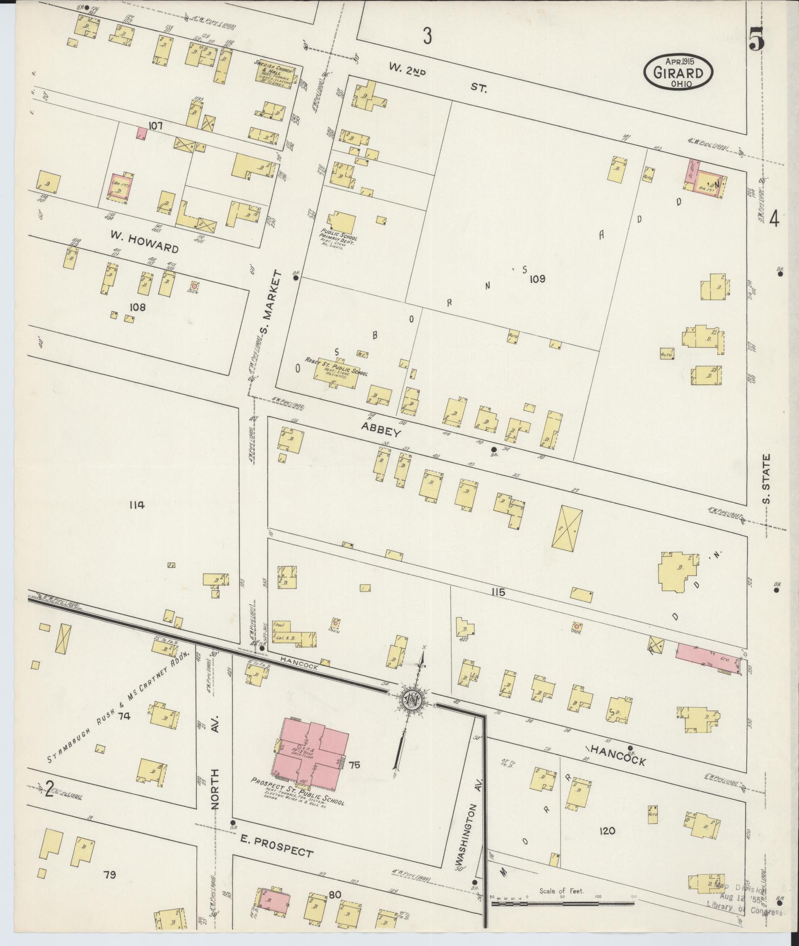Sanborn Fire Insurance Map from Girard, Trumbull County, Ohio (1915), Sheet #0005 - Historic Sanborn Fire Insurance Map Print, vintage old map wall art, antique decor, genealogy gift, Ohio Ohio map