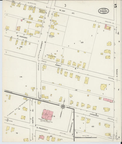 Sanborn Fire Insurance Map from Girard, Trumbull County, Ohio (1915), Sheet #0005 - Historic Sanborn Fire Insurance Map Print, vintage old map wall art, antique decor, genealogy gift, Ohio Ohio map