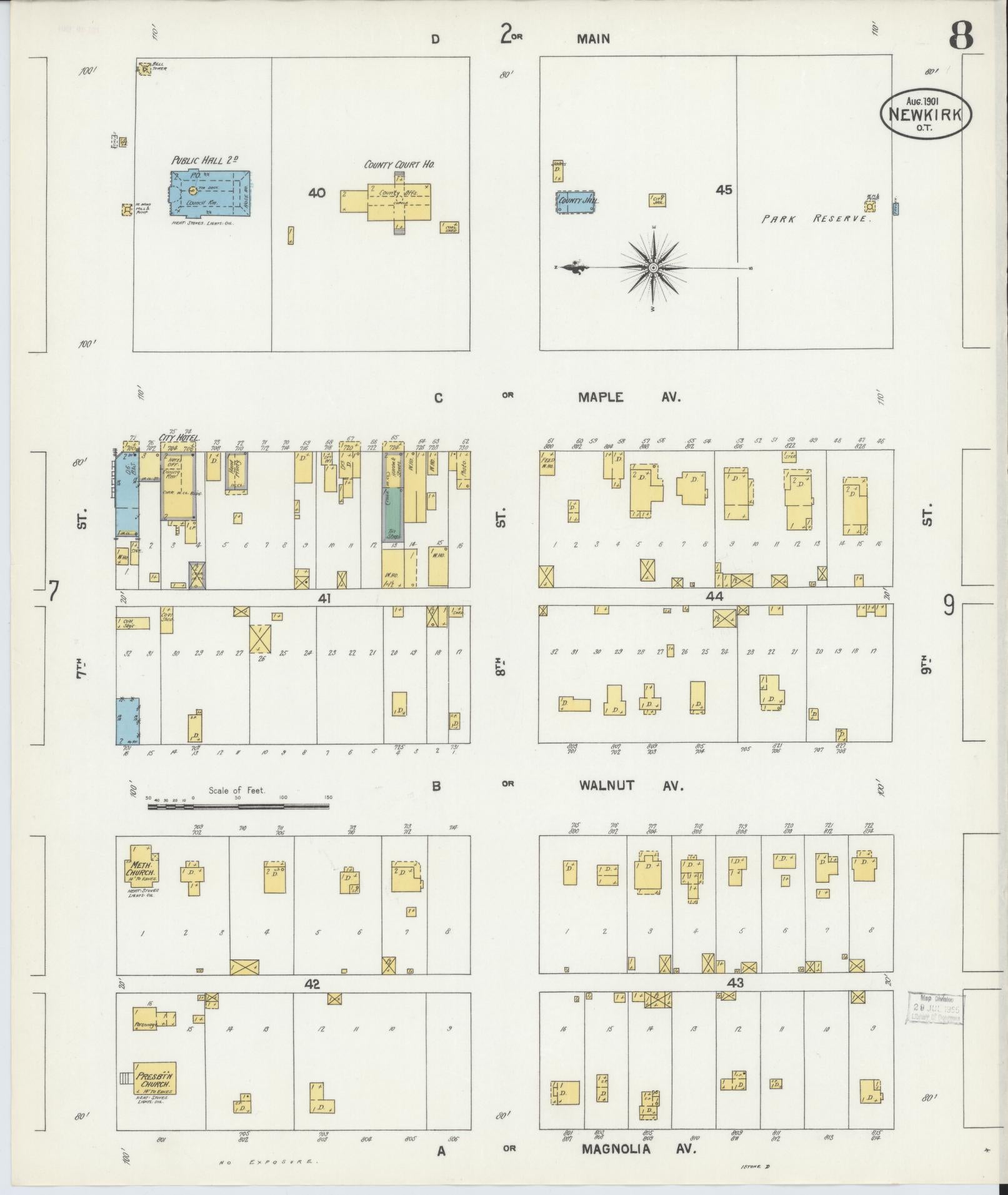 Sanborn Fire Insurance Map from Newkirk, Kay County, Oklahoma (1901), Sheet #0008 - Complete Map Set gallery image, historic Sanborn map, vintage wall art, Oklahoma Oklahoma