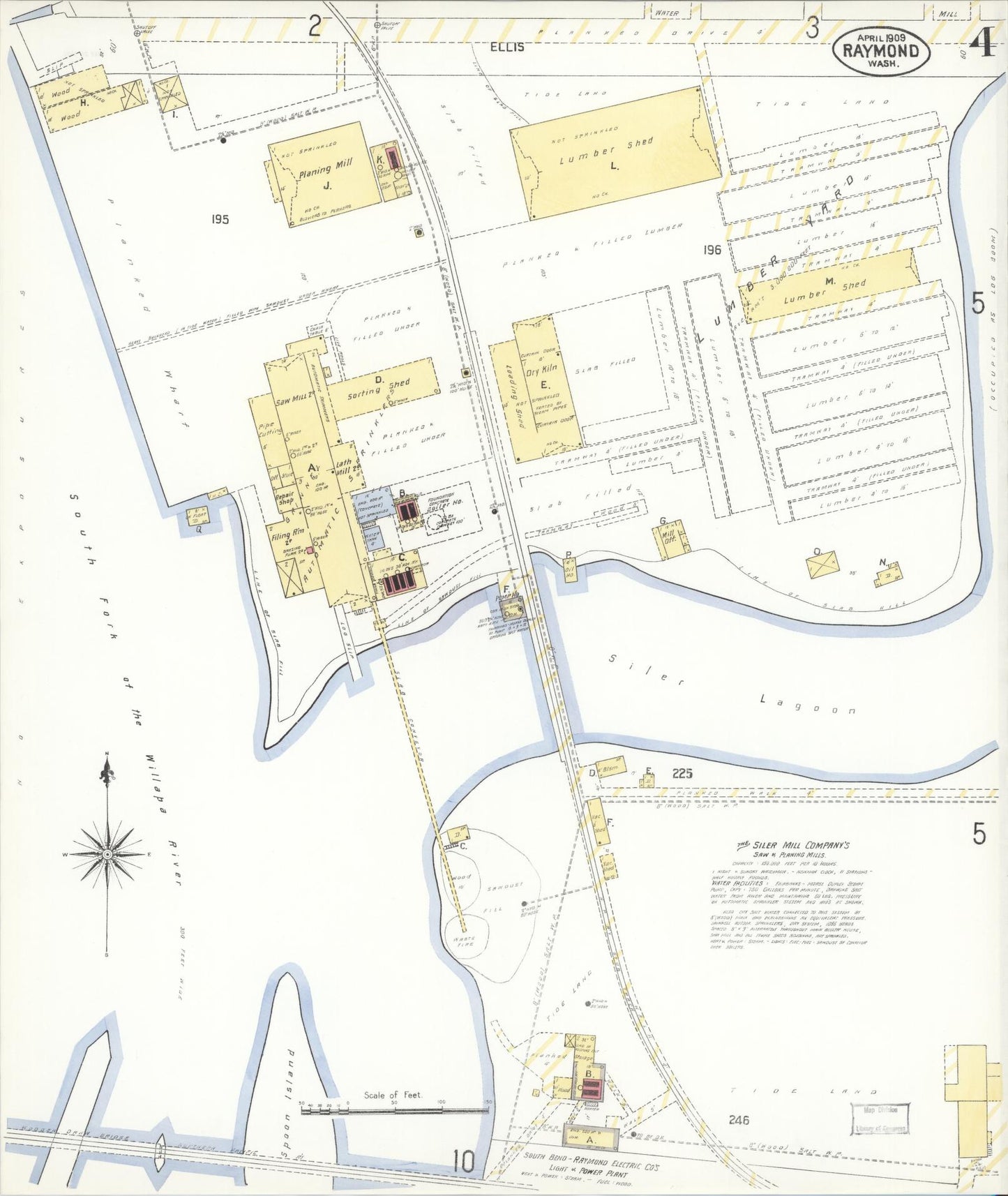 Sanborn Fire Insurance Map from Raymond, Pacific County, Washington (1909), Sheet #0004 - Complete Map Set gallery image, historic Sanborn map, vintage wall art, Washington Washington