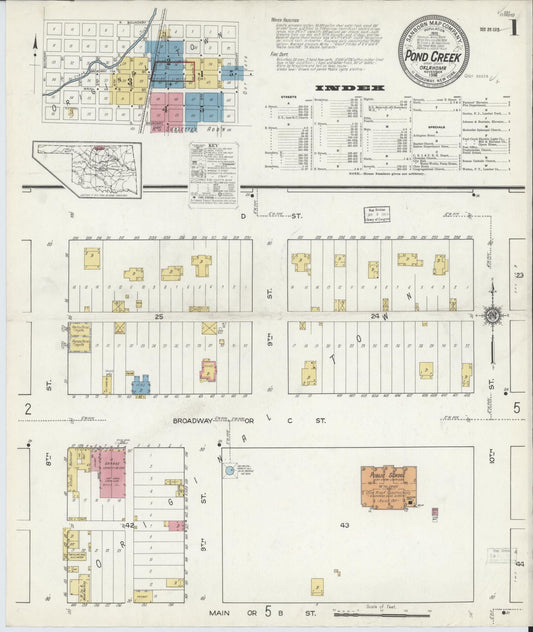 Sanborn Fire Insurance Map from Pond Creek, Grant County, Oklahoma (1916), Sheet #0001 - Complete Map Set gallery image, historic Sanborn map, vintage wall art, Oklahoma Oklahoma