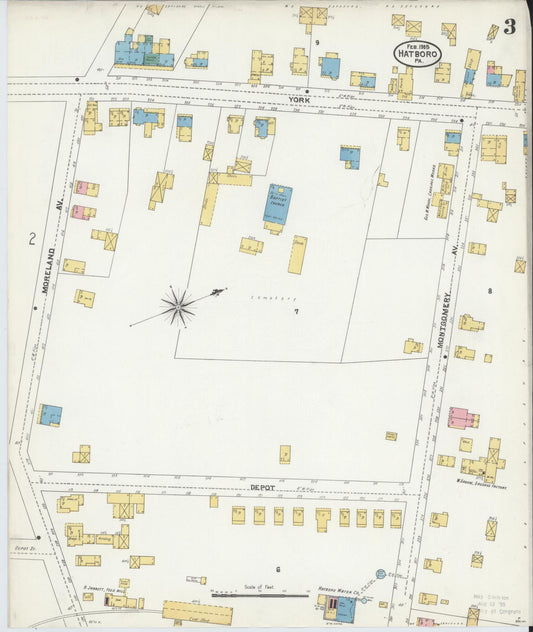 Sanborn Fire Insurance Map from Hatboro, Montgomery County, Pennsylvania (1905), Sheet #0003 - Historic Sanborn Fire Insurance Map Print, vintage old map wall art, antique decor, genealogy gift, Pennsylvania Pennsylvania map